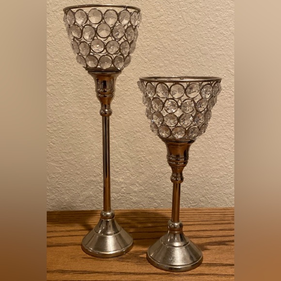 Vintage Beaded Silver Candle Holders - set - Picture 1 of 12